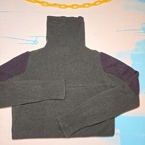 Line Women's Green Size L Cashmere Turtleneck Sweater Brown Elbow Patch Pullover